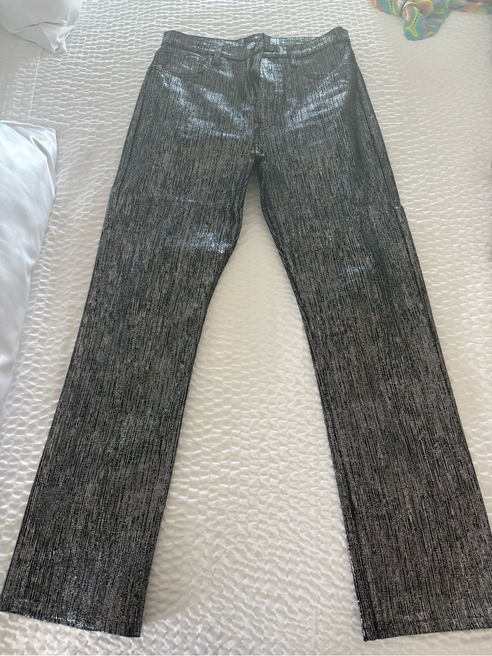 7 For All Mankind Metallic Black & Silver Wide-Leg Jeans